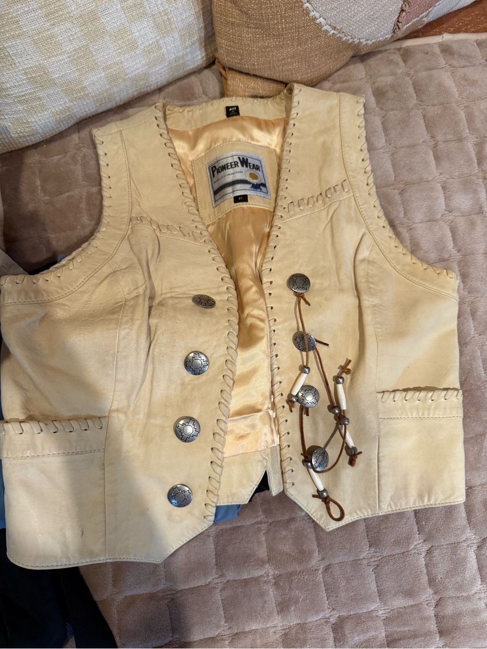 PIONEER Cream Leather Vest